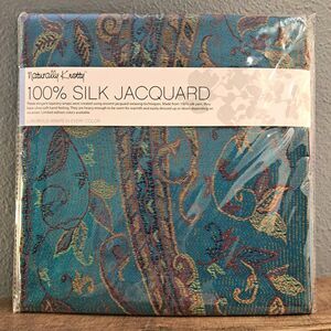 NEW Naturally Knotty 100% Silk Jacquard Shawl Wrap 26 x 77 With Fringe Teal Red